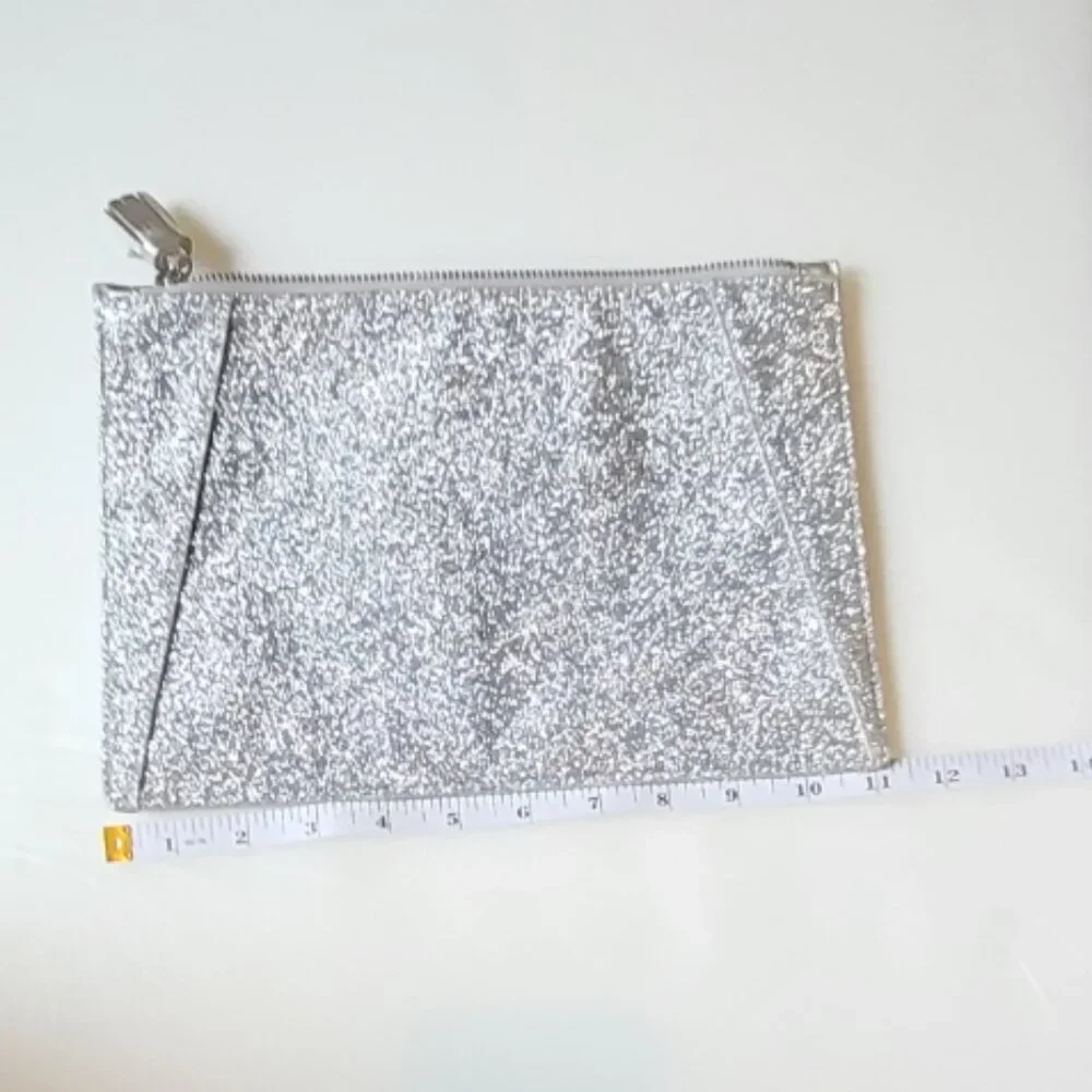 Neely & Chloe Silver Glitter Flat Clutch Pouch Organizer Zipper Sparkly Gift